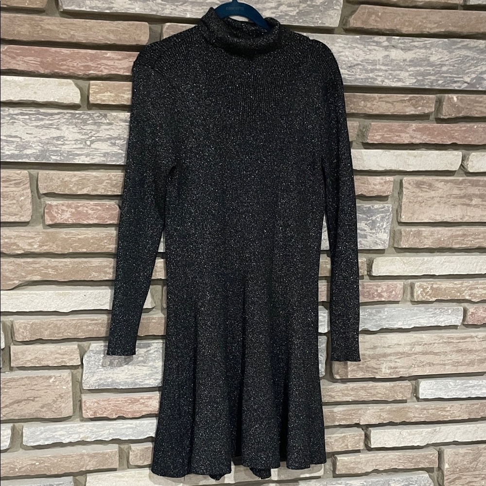 Calvin Klein Black Sparkle Turtleneck Fit-and-Flare Dress